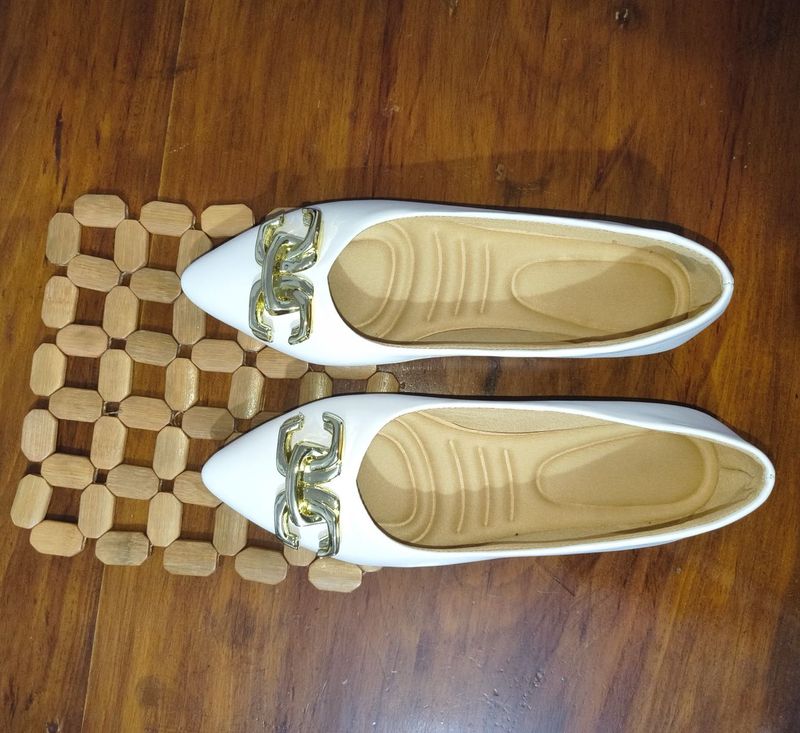 White Pointed Toe Ballerinas