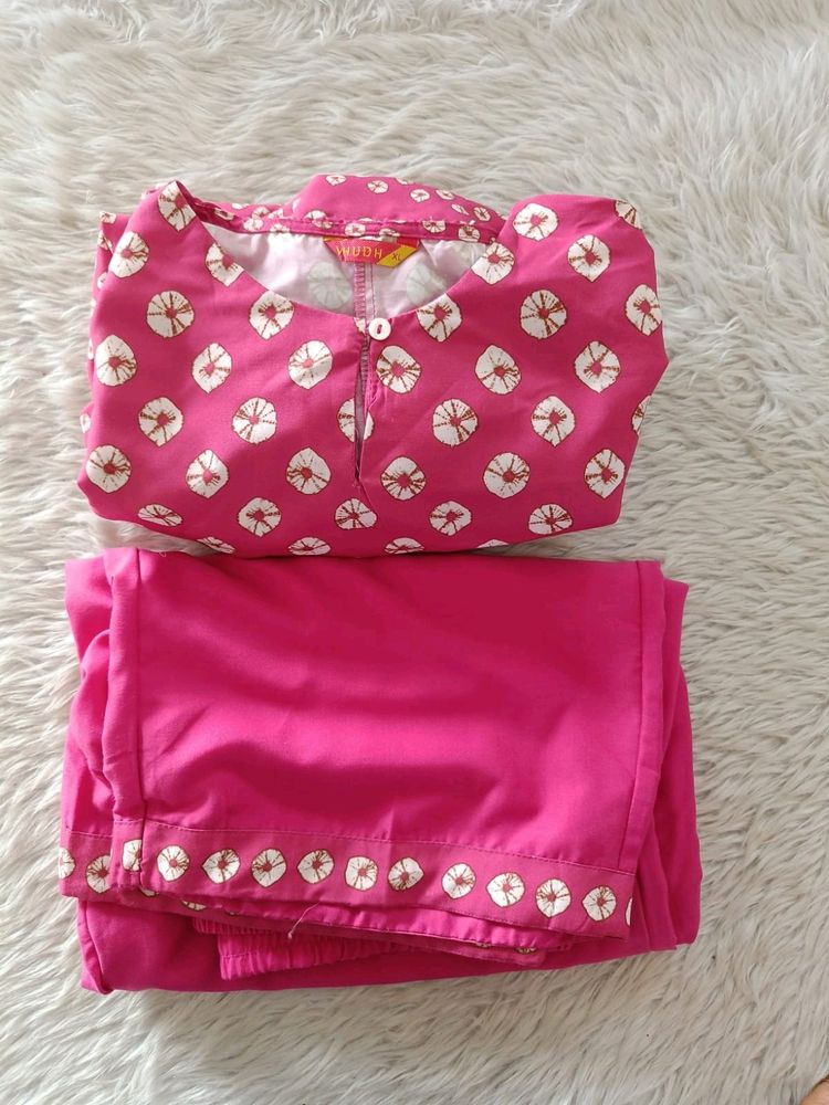 Polyester pink Kurti Set(Women)