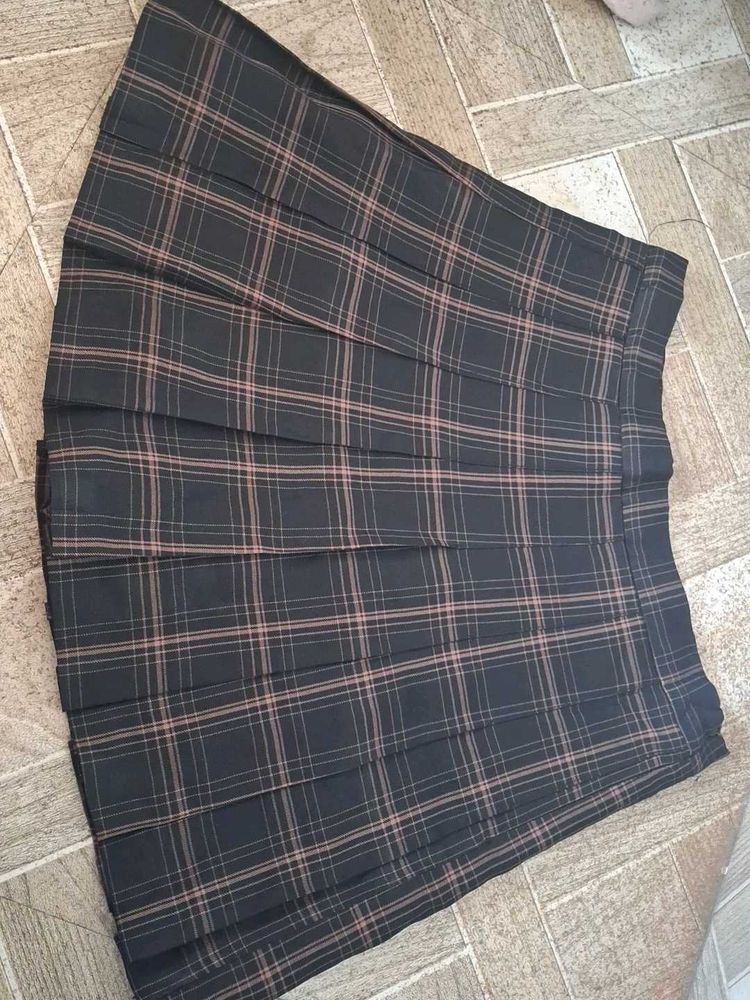 Plaid Pleated Skirt,