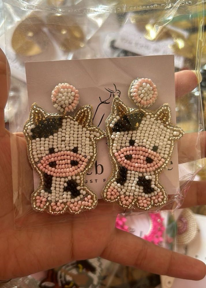 Cute Cow Beaded Earrings