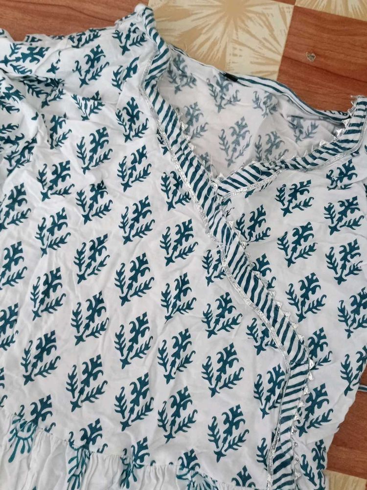 Printed White Kurti Top