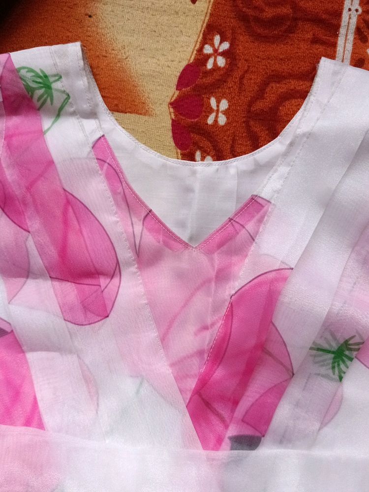 White Organza Floral Dress