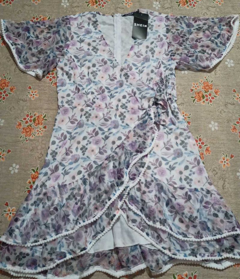 Floral Print Mini Wrap Dress