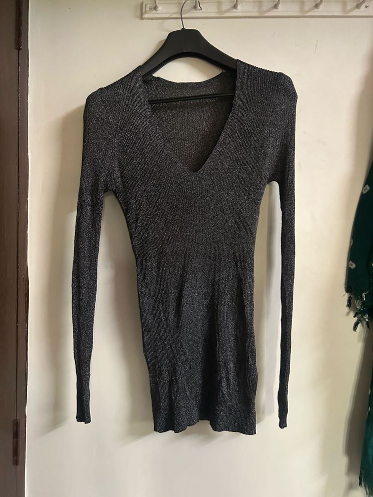 Sparkly Gray Long Sleeve Top