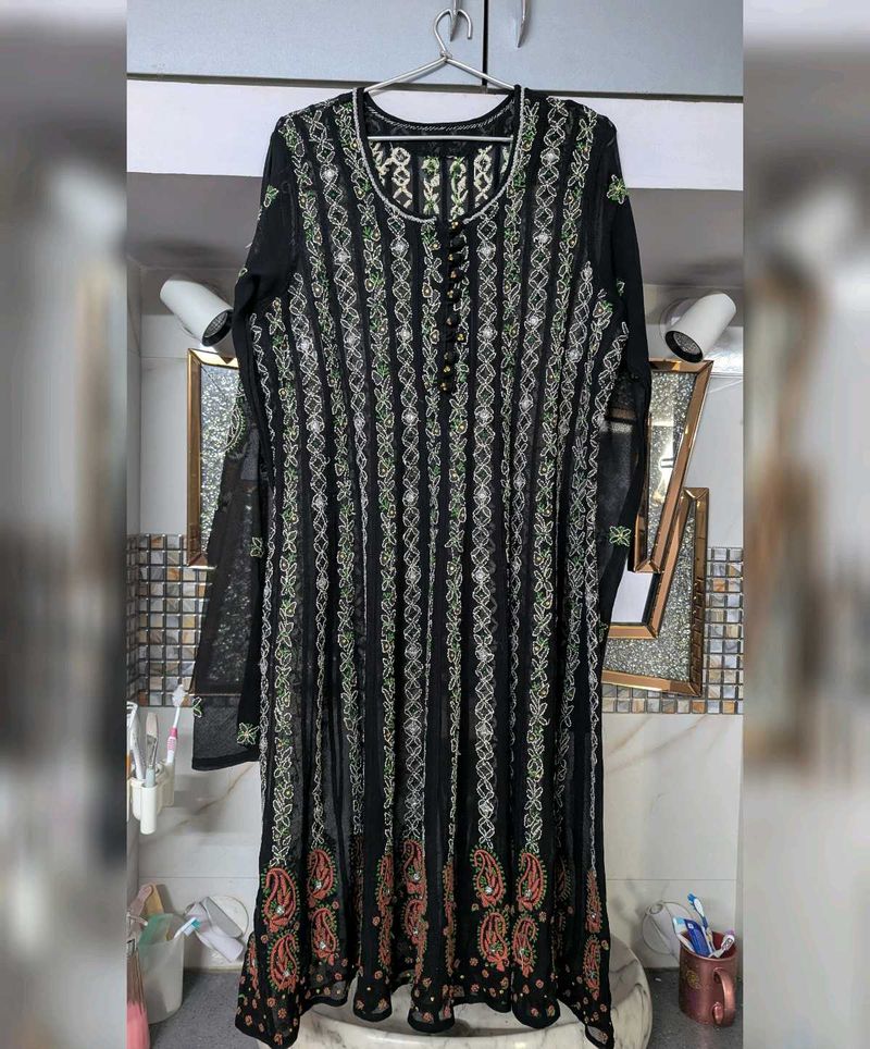 Chickenkari Anarkali Black Kurta (Full Sleev)