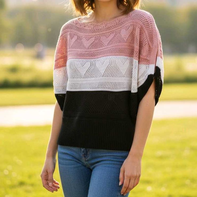 Cute Heart Pattern Knit Top