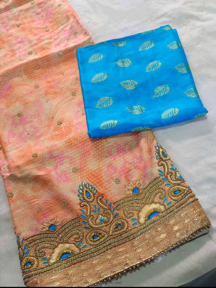 Fancy Hand Work Suit With Banarasi Bottom