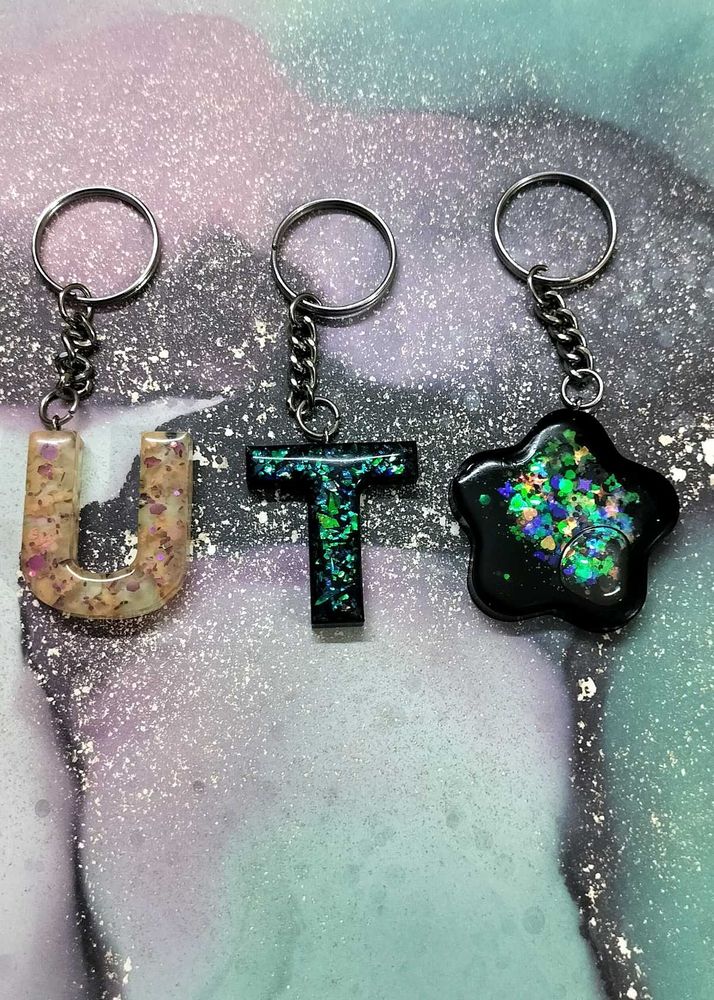 Resin Initial &amp; Star Keychains