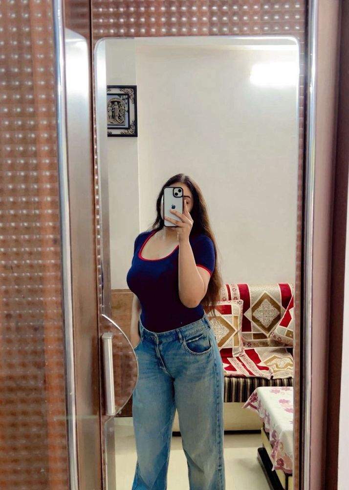 Cute Navy &amp; Red Trim Top