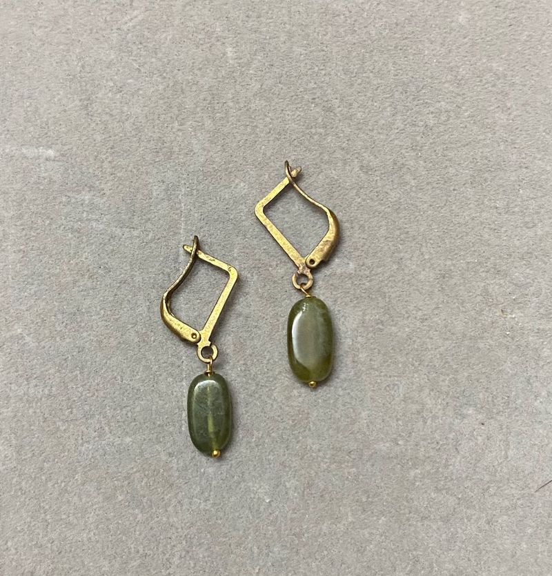 Olive Green Stone Drop Earrings