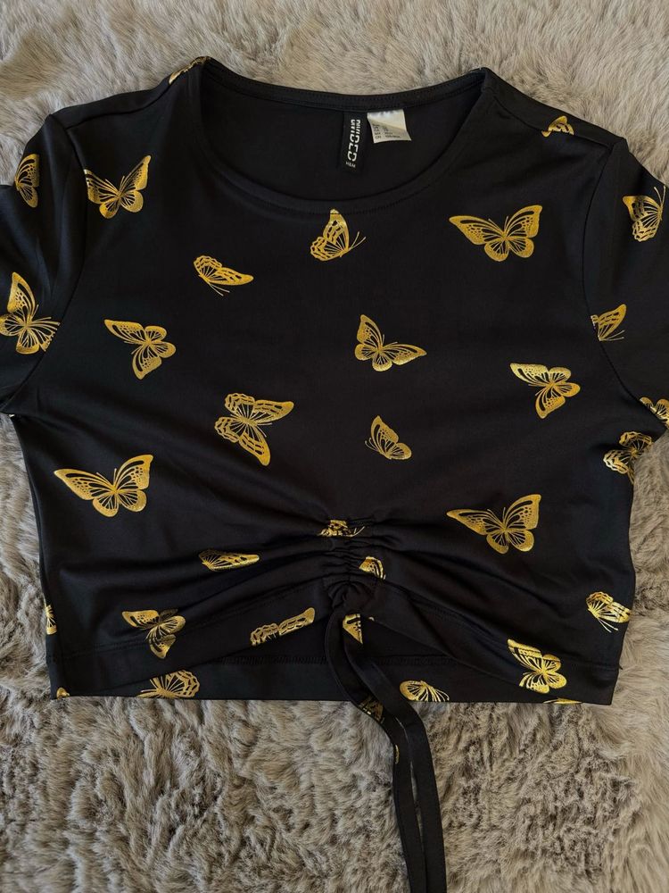 H &amp; M Graphic Butterfly Crop Top