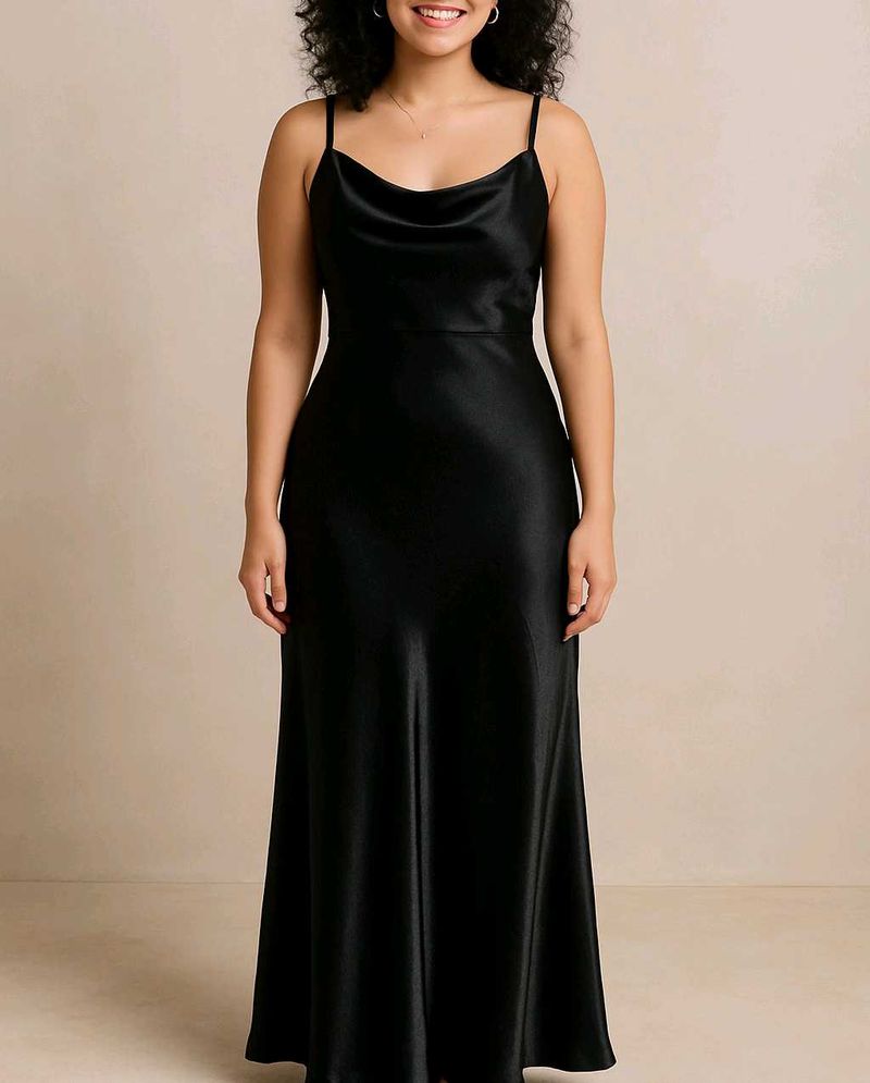 Sleek Black Cowl Neck Slip Dress