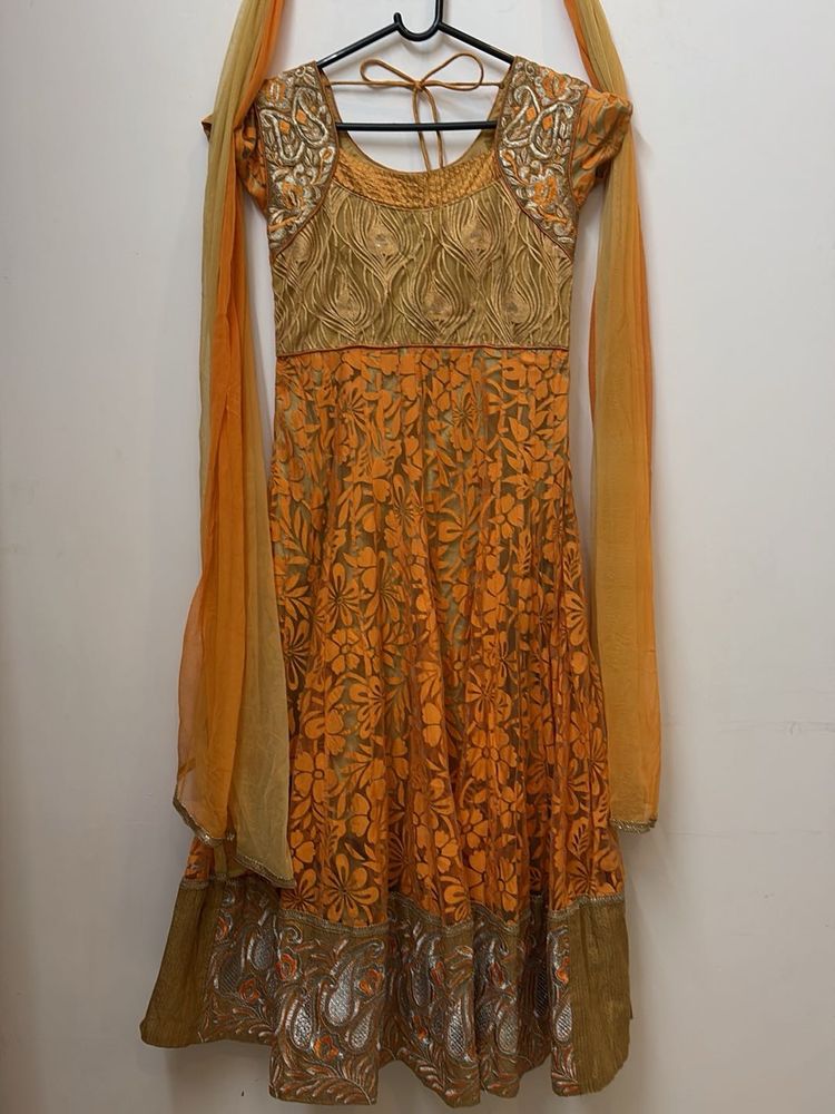 Orange &amp; Gold Embroidered Anarkali