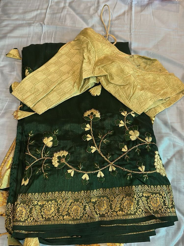 Green Embroidered Saree &amp; Blouse