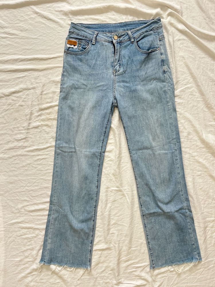 Light Wash Cropped Flare Jeans
