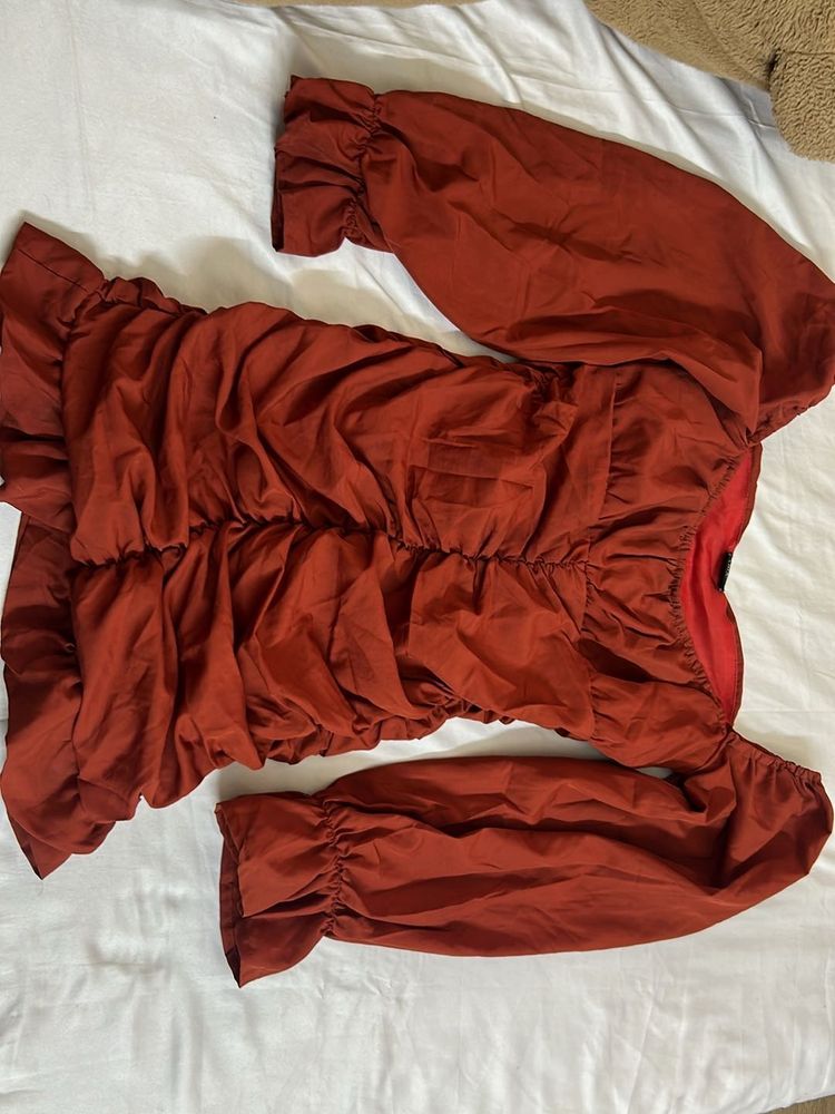 Rust Ruffle Mini Dress