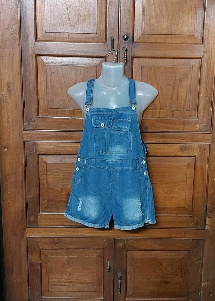 Women’s Blue Denim Dungaree, Size L, Casual Wear