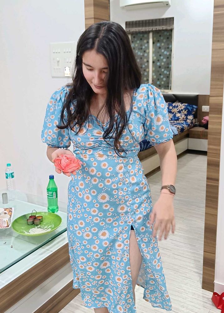 Summer Floral Print Side Slit Dress