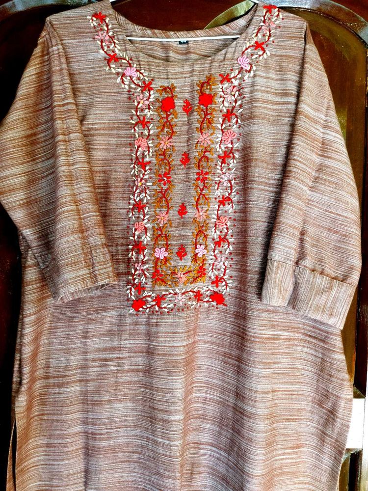 Khaki Embroidery Kurti