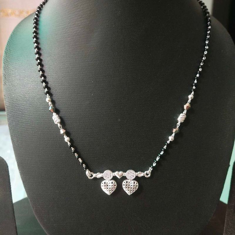 Pure Silver CZ Double Heart ❤️ ❤️ Mangalsutra