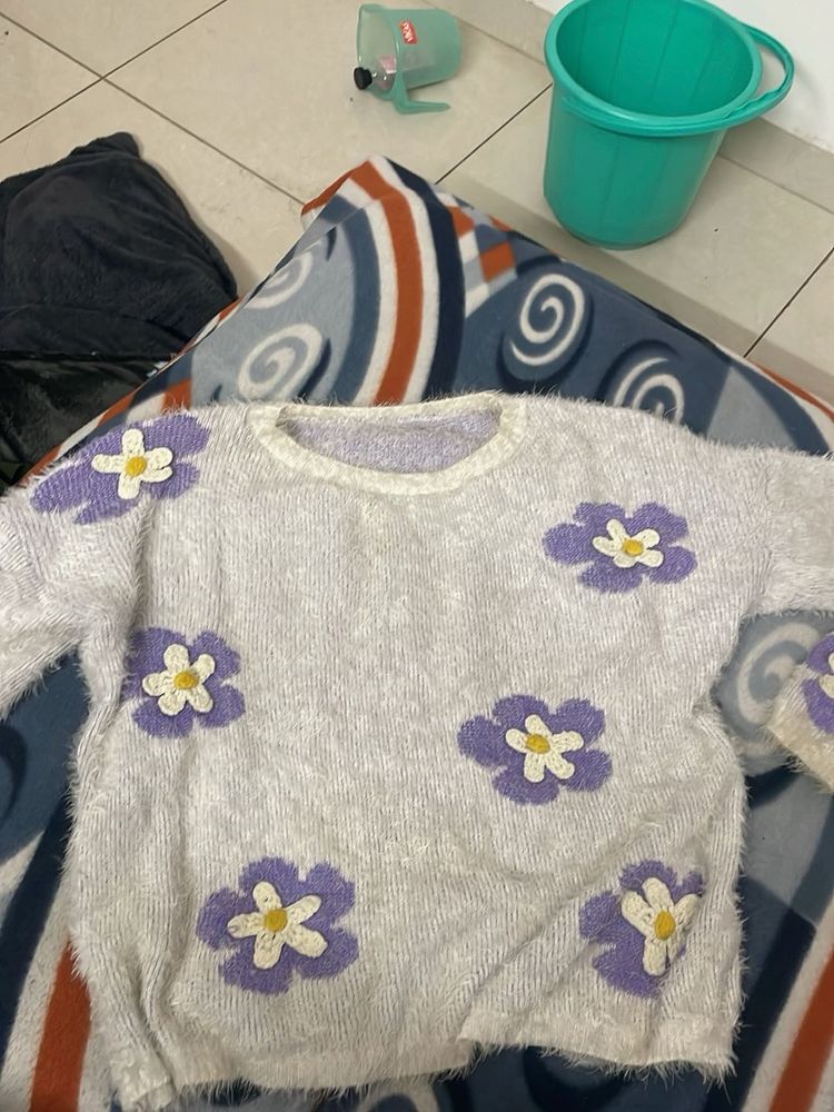 Floral Fuzzy Knit Sweater