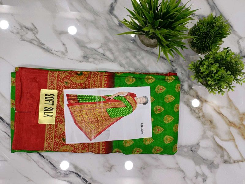 Red &amp; Green Soft Silk Saree