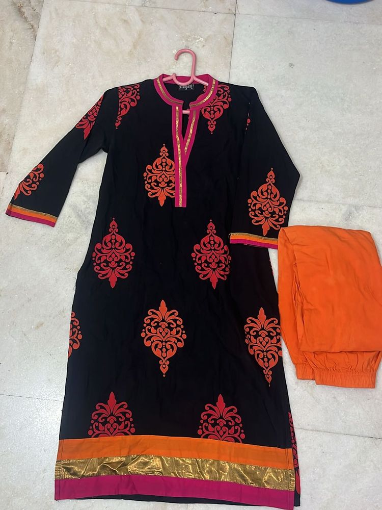 Black Printed Kurta Set