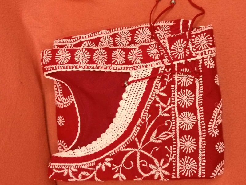Gently Used Red &amp; White Lucknow Embroidered Kurti