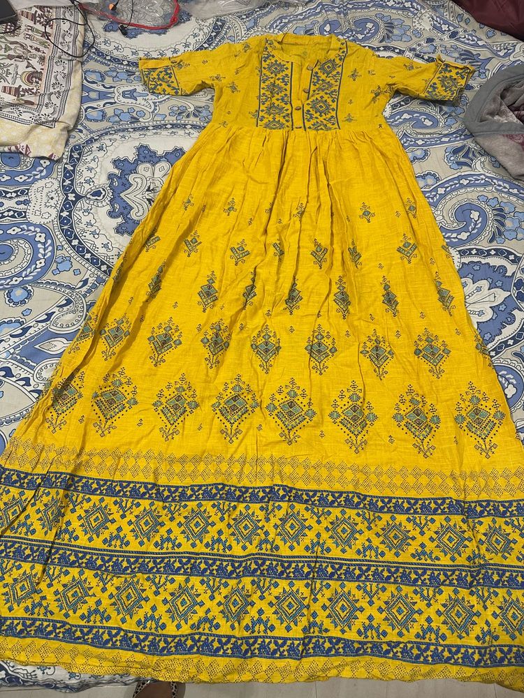 New Yellow Printed Kurta