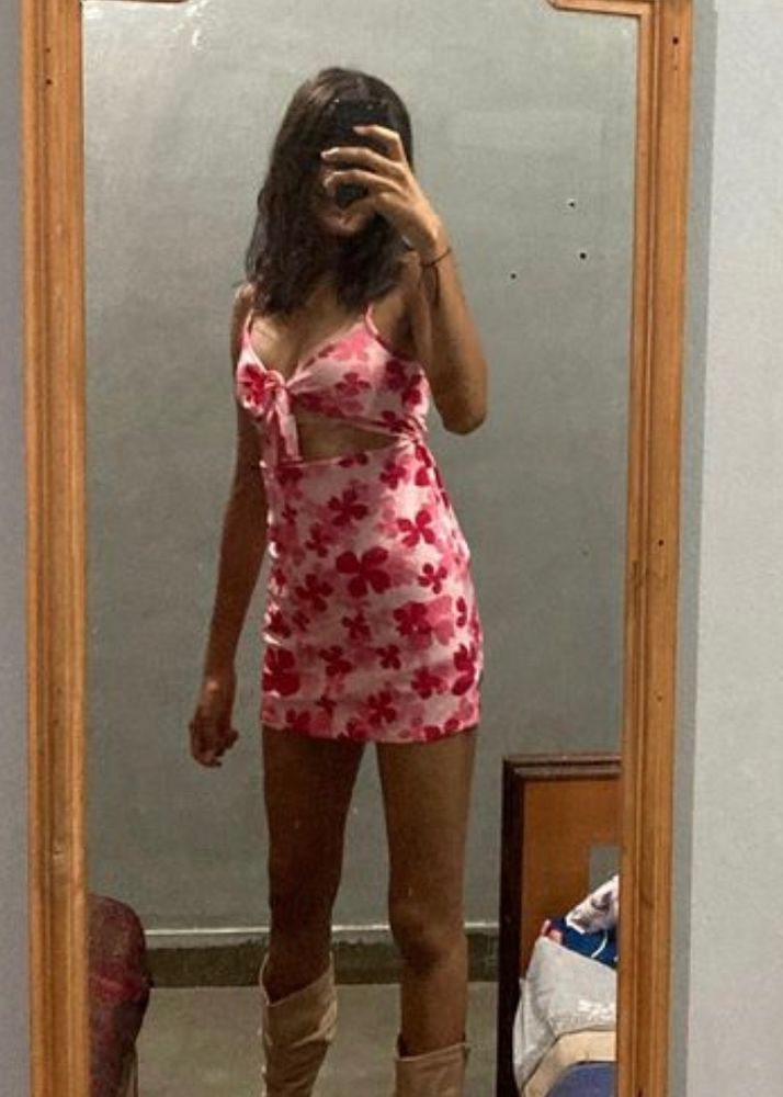 White Pink Floral Cut Out Dress!