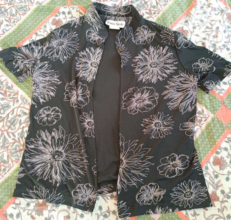 Floral Black Shrug Type Shirt For Summers