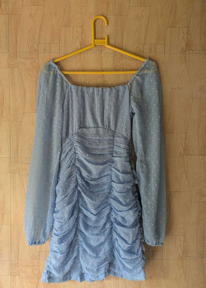 Blue solid sheath dress