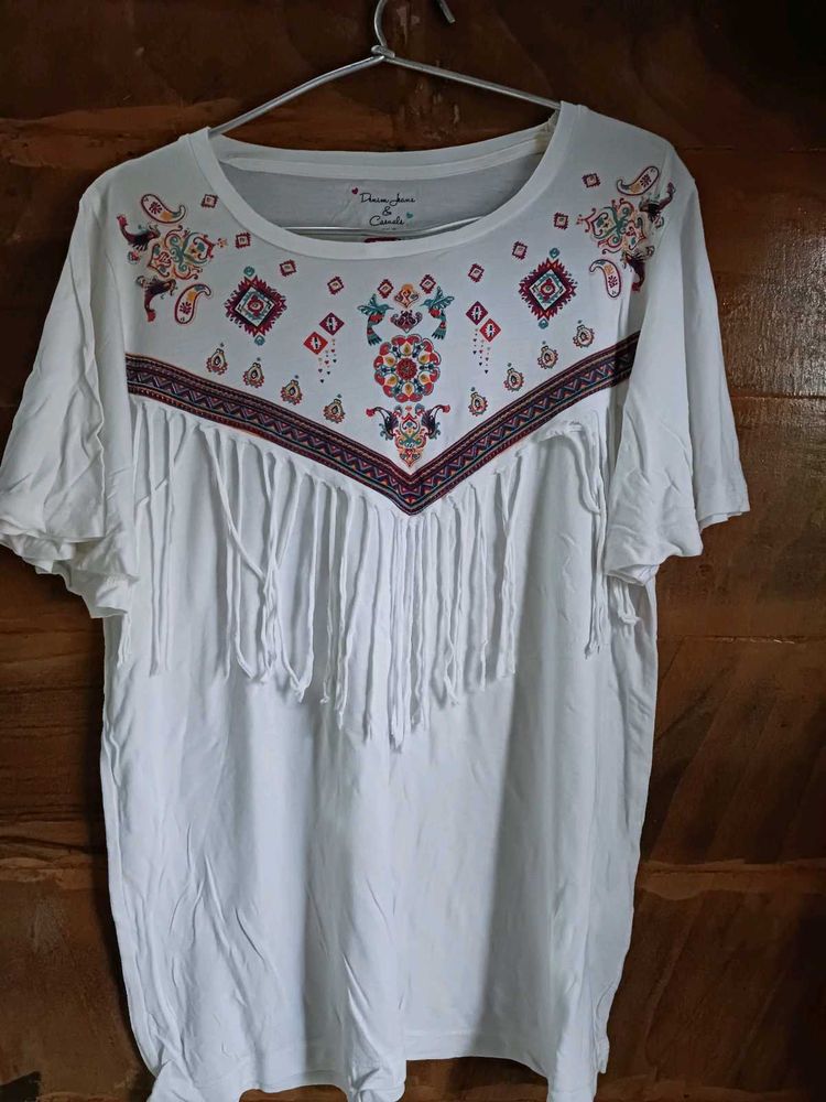 Embroidered Fringe Top