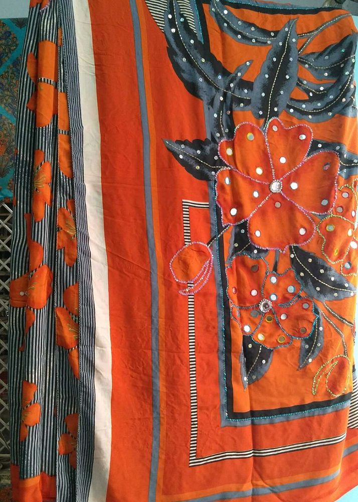 Orange#Black# Exclusive Saree