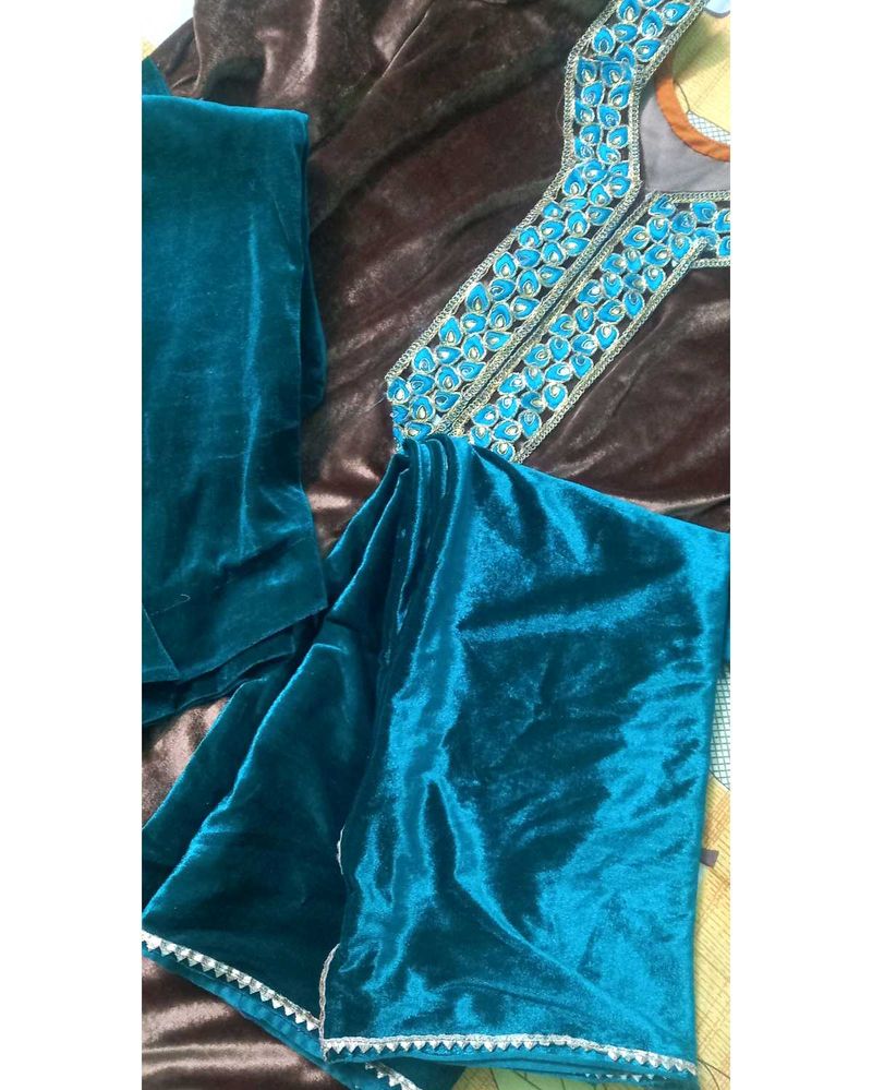 Brown Velvet Kurta Set
