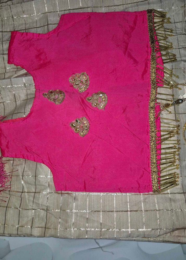 Pink And Gold Embellished Lehanga Choli For Girls