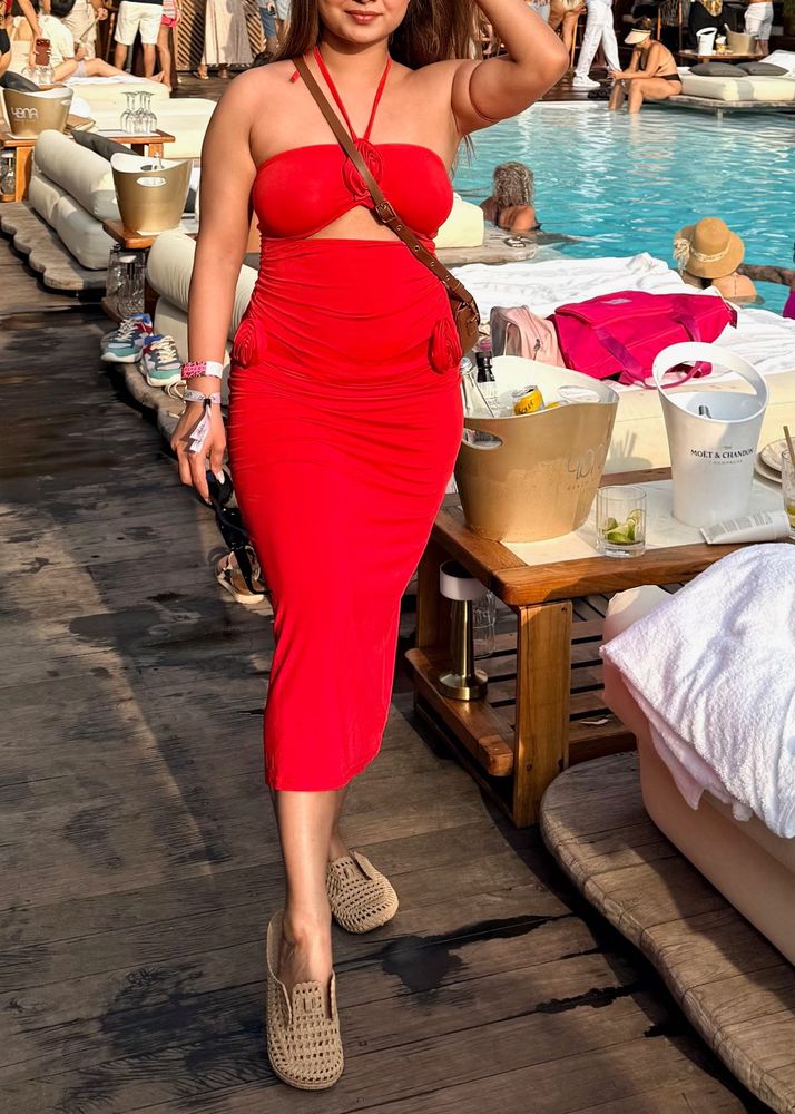 Red Bodycon Midi Dress