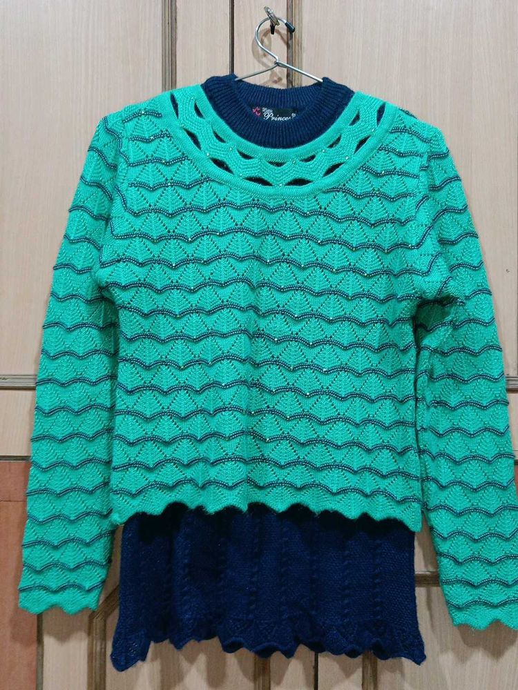 Green Knitted Two Piece Sweater/ Top