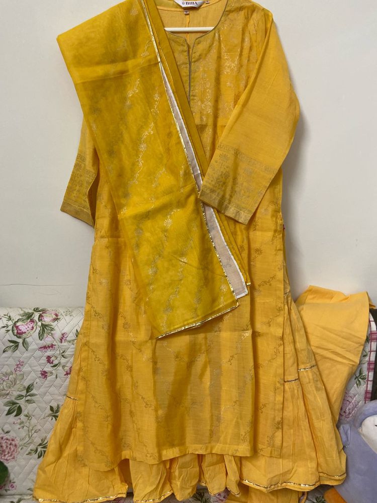 BIBA 4 Piece Gorgeous New Yellow Kurta Set