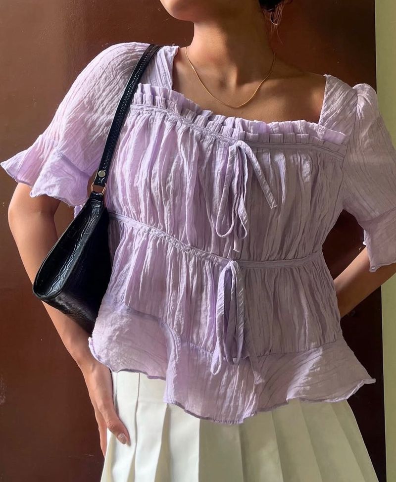 Lavender Ruffle Tie-Front Top