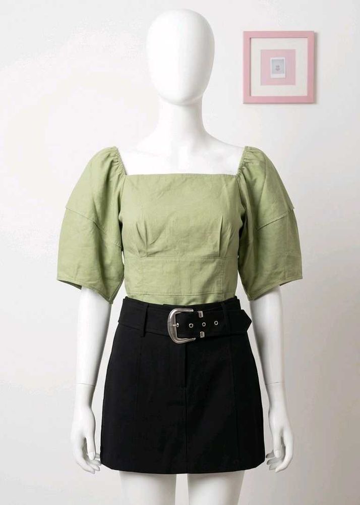 Olive Puff Sleeve Top