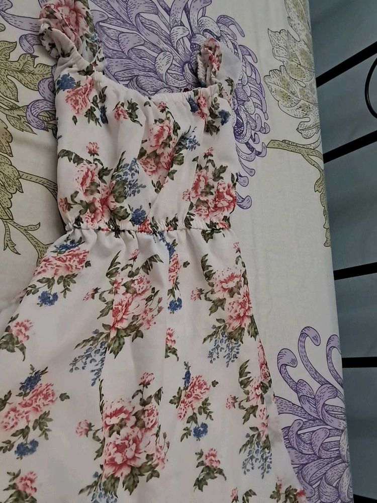 Floral Print Dress Cold Shoulder