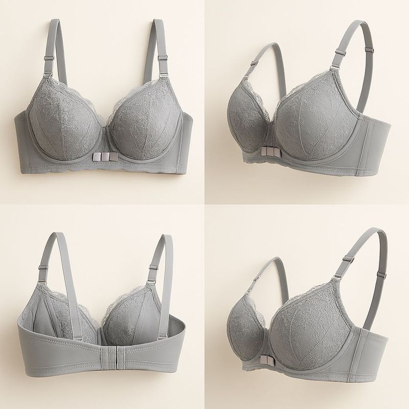 Gray Lace Trim Bra