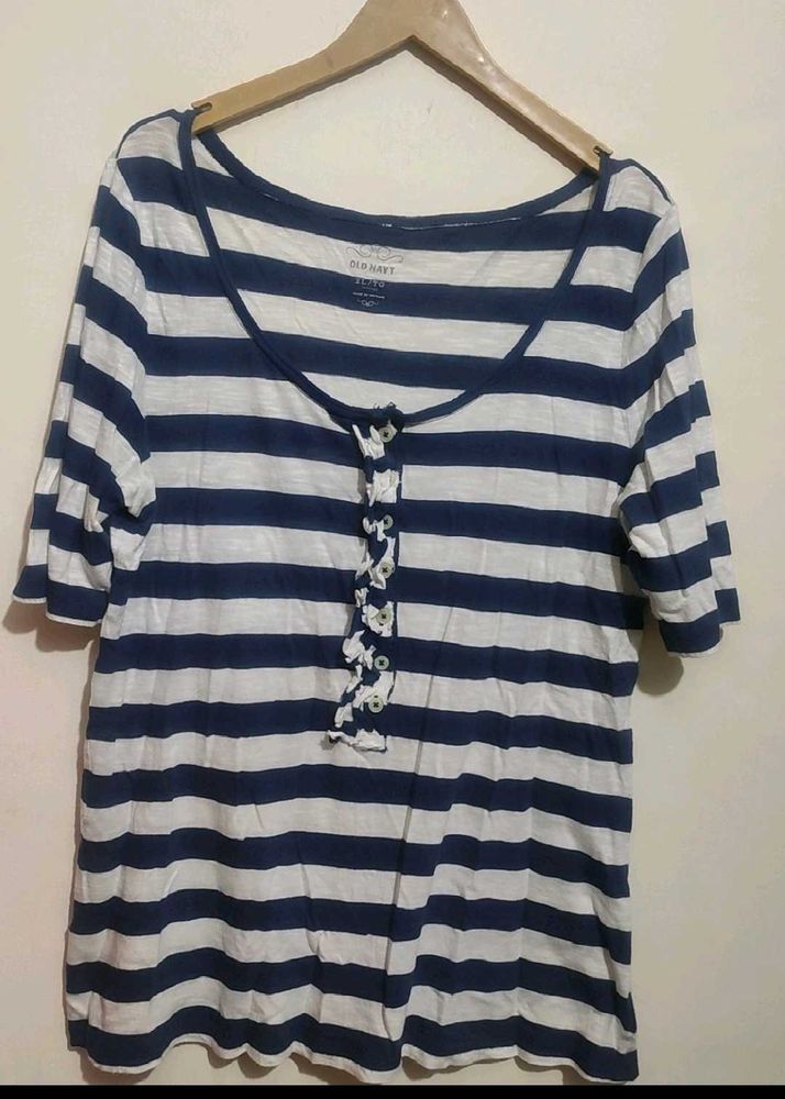 Navy Blue &amp; White Lining Top For 38 Bust