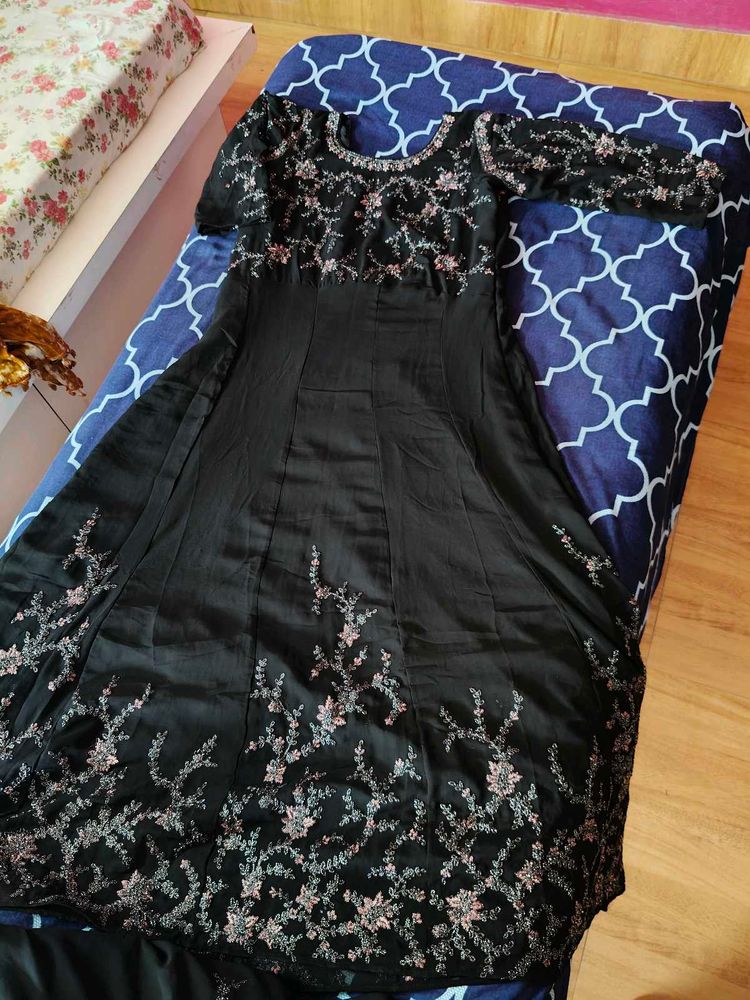 Embroidered Black Formal Gown