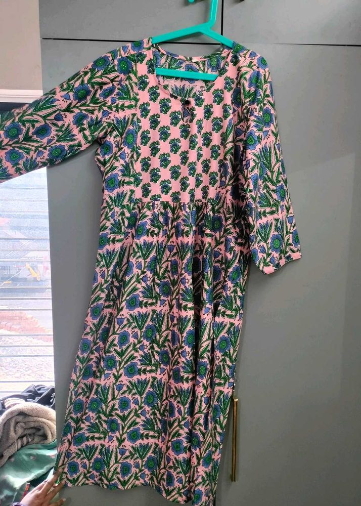 Floral Print Pink Ethnic Kurta