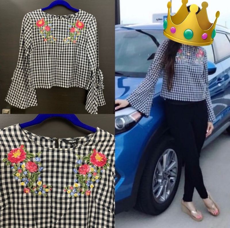 Floral Embroidered Gingham Top