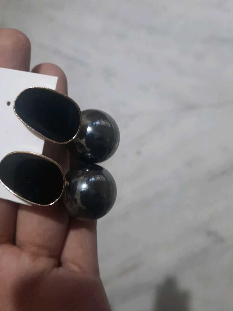 Black Ball Drop Earrings