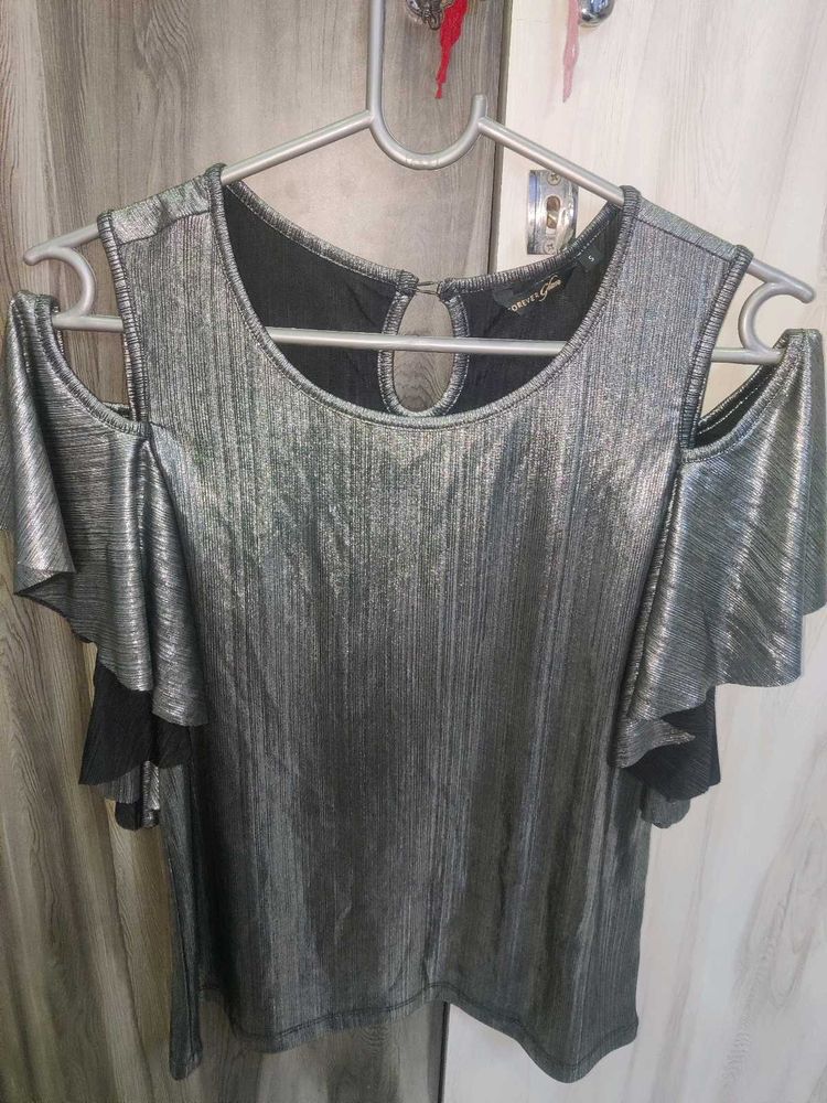 Metallic Cold Shoulder Top Party wear