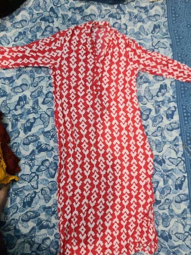 Pink &amp; White Print Kurta